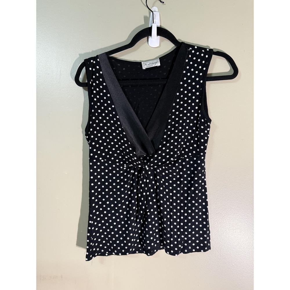Jus D'Orange Tank Womens S Black Polka Dot V-Neck Jersey Lightweight Casual